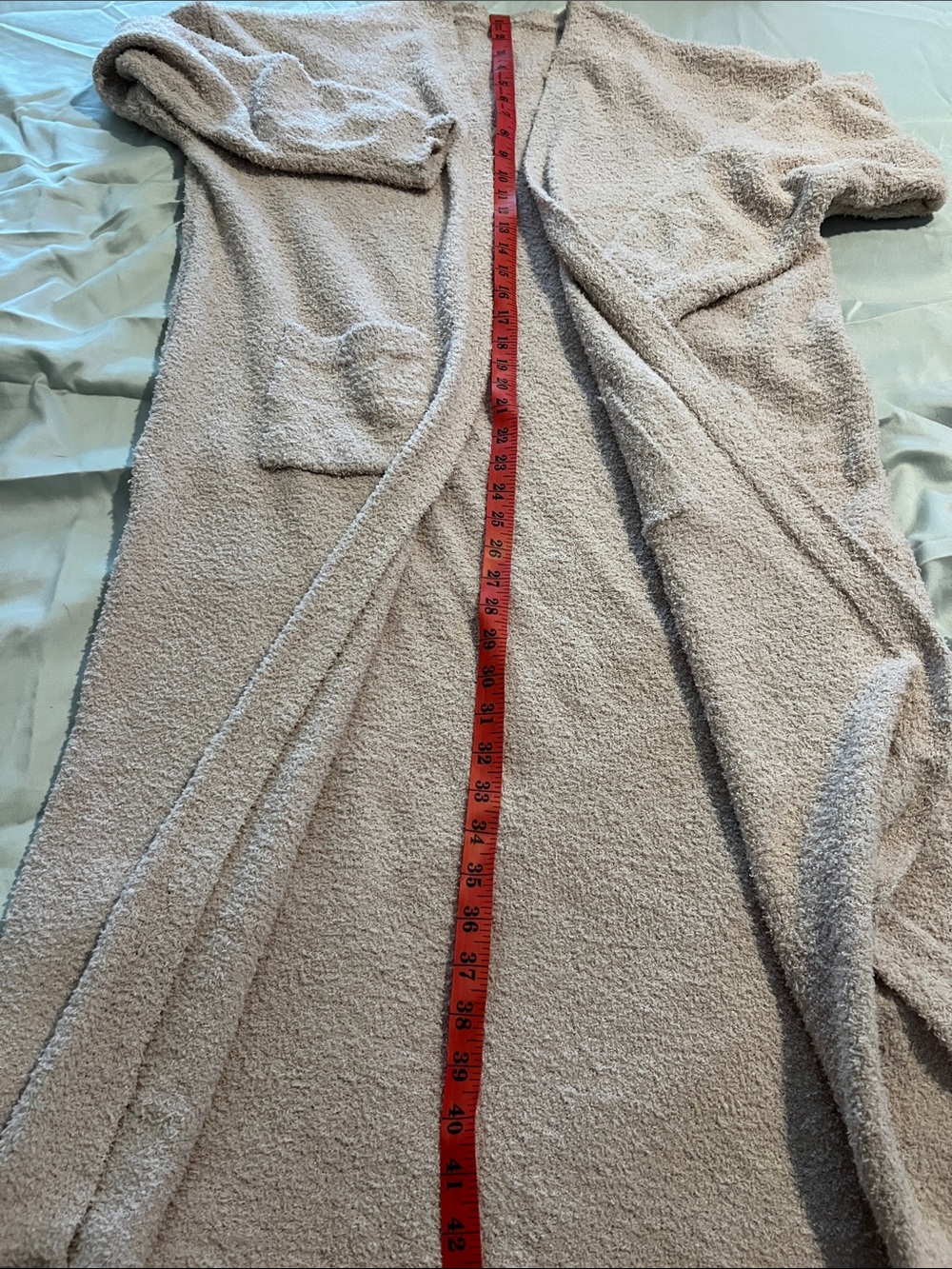 Stretch Cozy Plush Open-Front Robe Cardigan in Light Beige